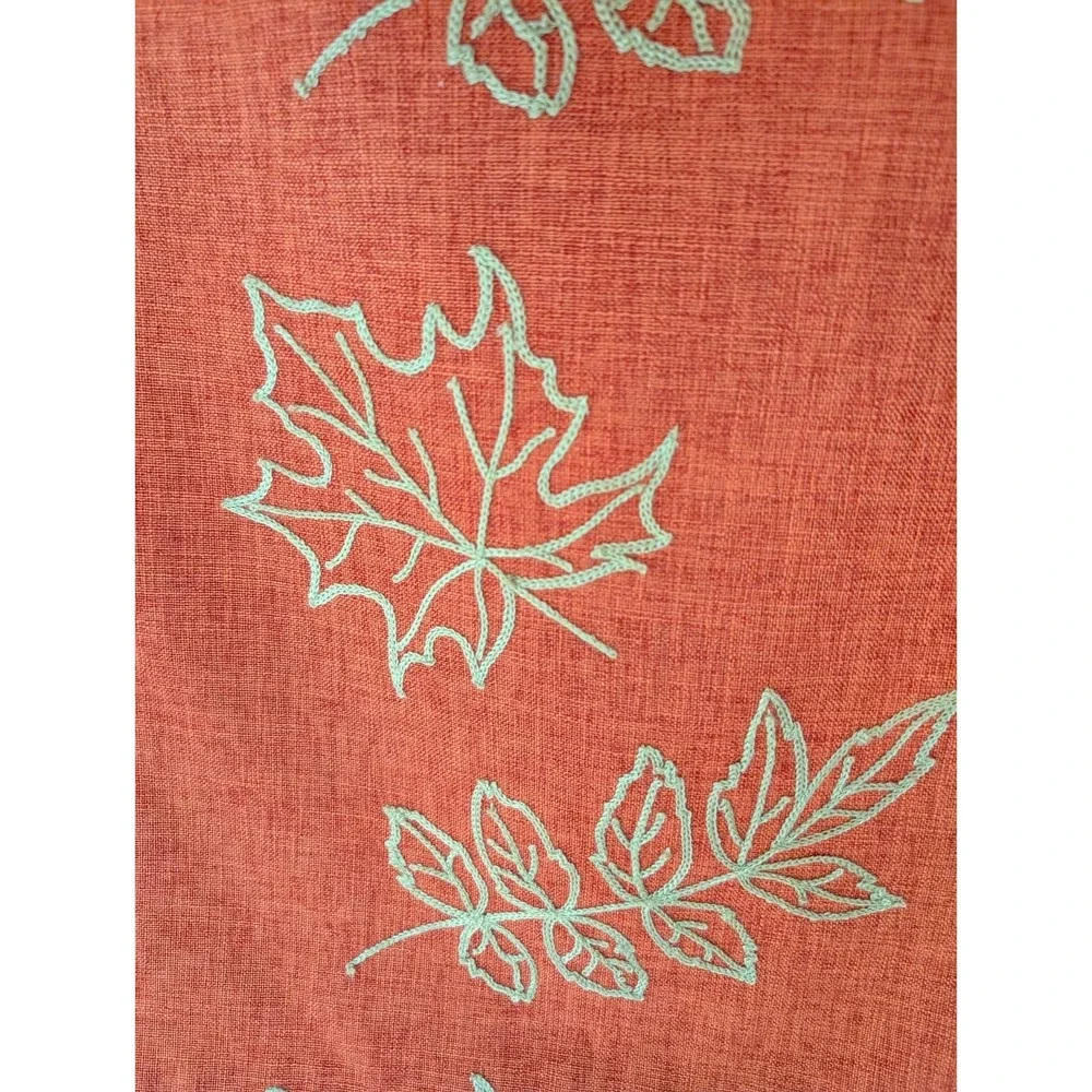 Table Runner 15 X 72 Embroidered Leaves Burnt Orange Cottage Farmhouse